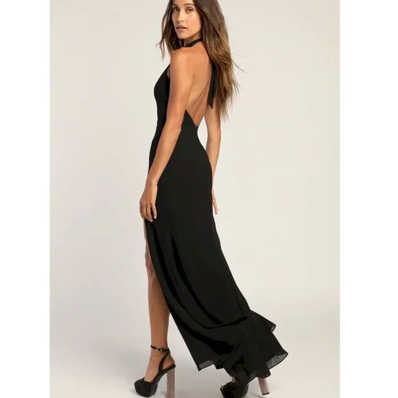 Lulus' Captured Your Heart Black Halter Maxi Dress Size XS NWOT - Picture 5 of 7